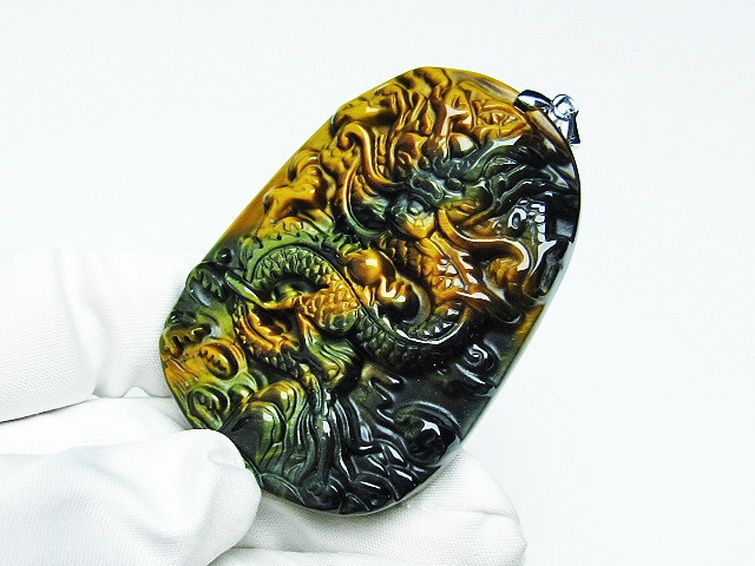 タイガーアイ 手彫り 龍 ペンダント [T152-1012] 3枚目