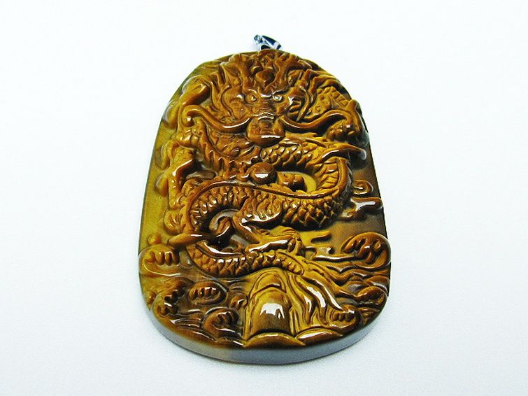 タイガーアイ 手彫り 龍 ペンダント [t152-1020] 1枚目