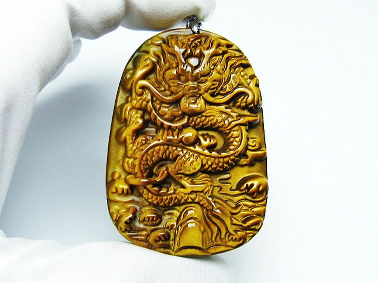 タイガーアイ 手彫り 龍 ペンダント [t152-1020] 2枚目