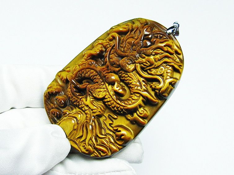 タイガーアイ 手彫り 龍 ペンダント [t152-1020] 3枚目