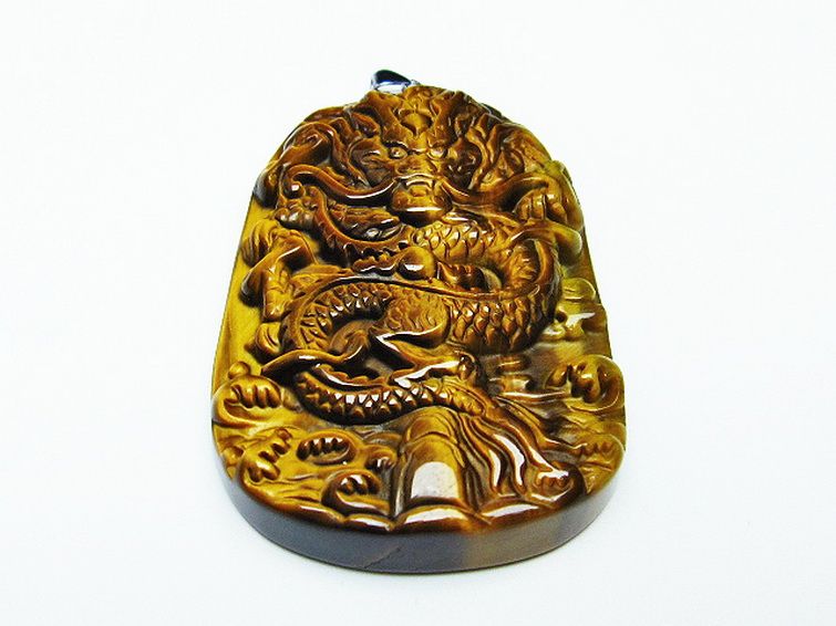 タイガーアイ 手彫り 龍 ペンダント [t152-898] 1枚目