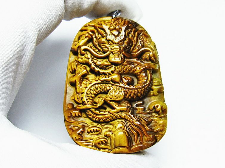 タイガーアイ 手彫り 龍 ペンダント [t152-898] 2枚目