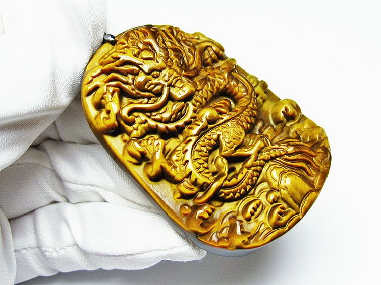 タイガーアイ 手彫り 龍 ペンダント [t152-898] 3枚目