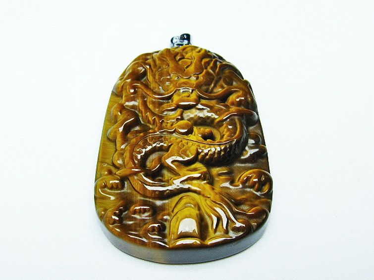 タイガーアイ 手彫り 龍 ペンダント [T152-953] 1枚目