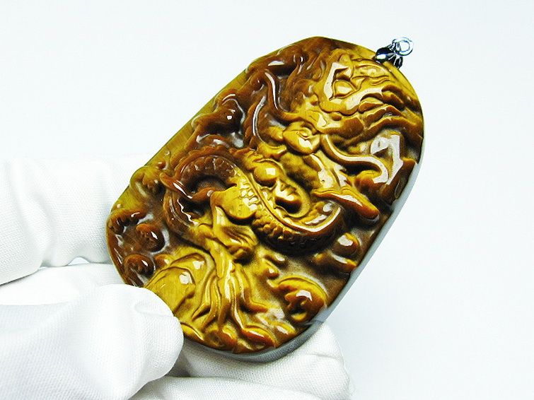 タイガーアイ 手彫り 龍 ペンダント [T152-953] 3枚目