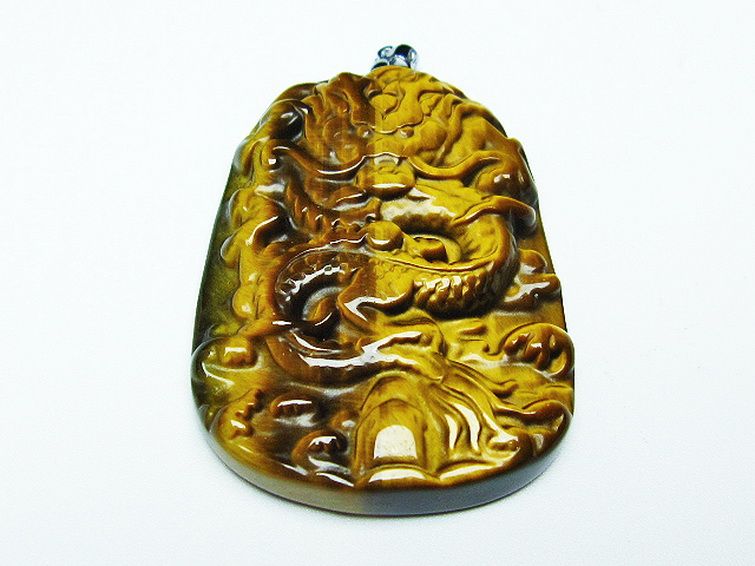 タイガーアイ 手彫り 龍 ペンダント [t152-957] 1枚目