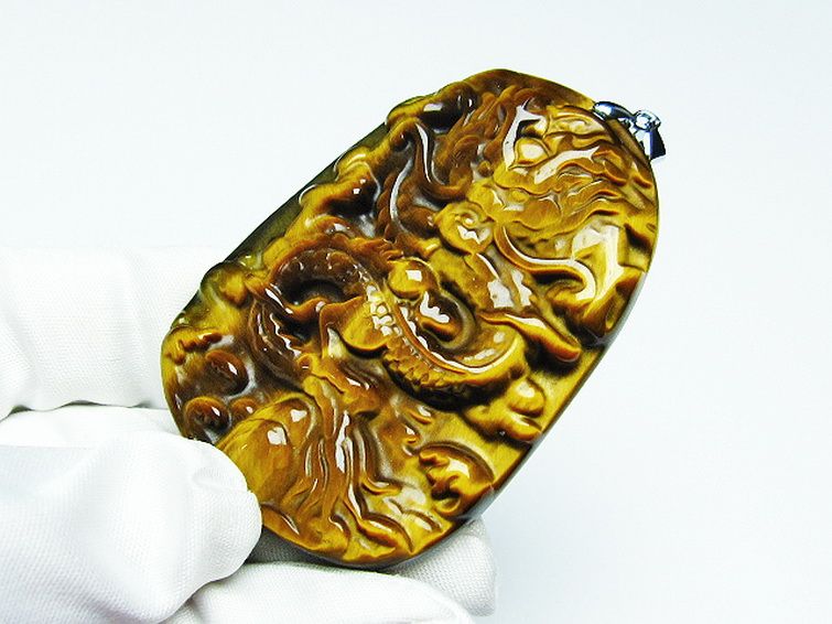 タイガーアイ 手彫り 龍 ペンダント [t152-957] 3枚目