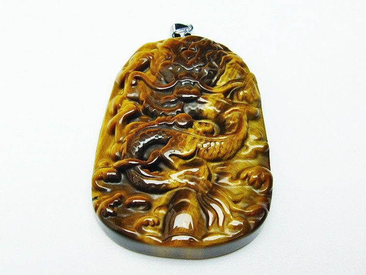 タイガーアイ 手彫り 龍 ペンダント [t152-965] 1枚目