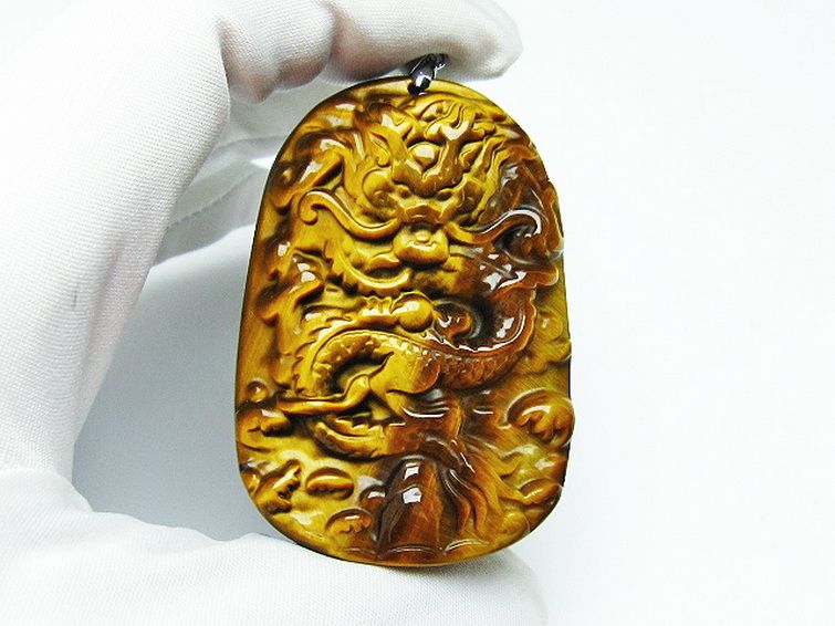 タイガーアイ 手彫り 龍 ペンダント [t152-965] 2枚目