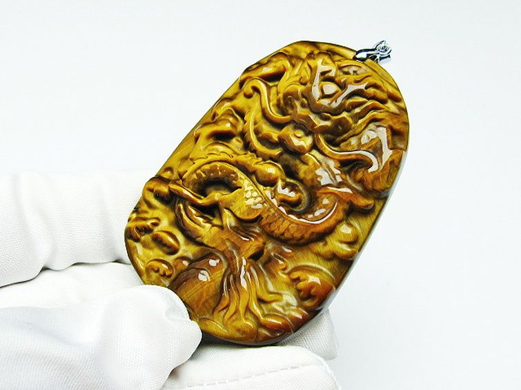 タイガーアイ 手彫り 龍 ペンダント [t152-965] 3枚目