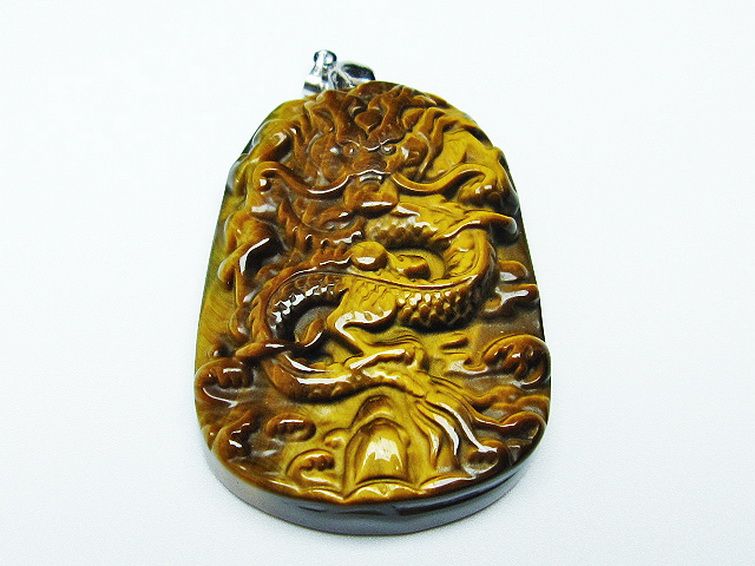 タイガーアイ 手彫り 龍 ペンダント [T152-969] 1枚目