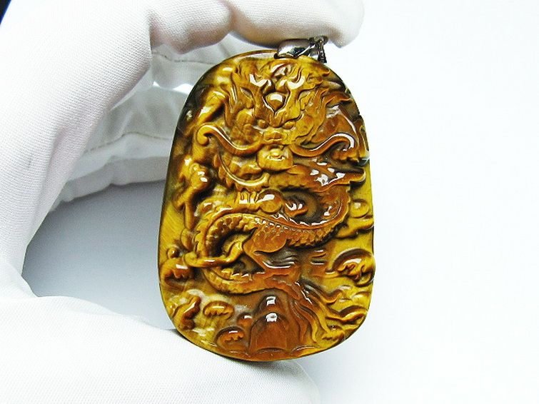 タイガーアイ 手彫り 龍 ペンダント [T152-969] 2枚目