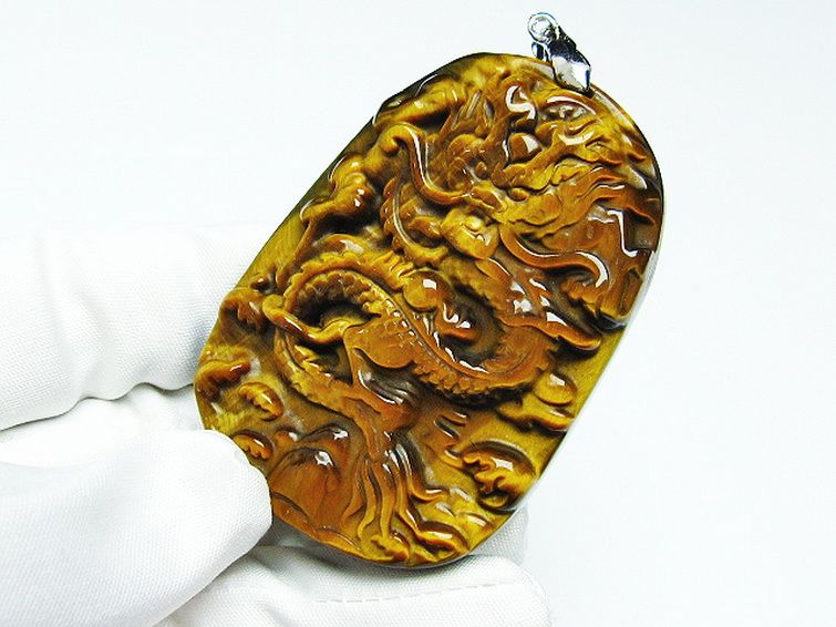 タイガーアイ 手彫り 龍 ペンダント [T152-969] 3枚目