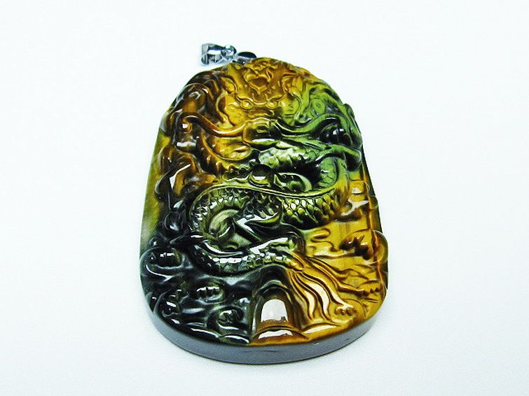 タイガーアイ 手彫り 龍 ペンダント [t152-979] 1枚目