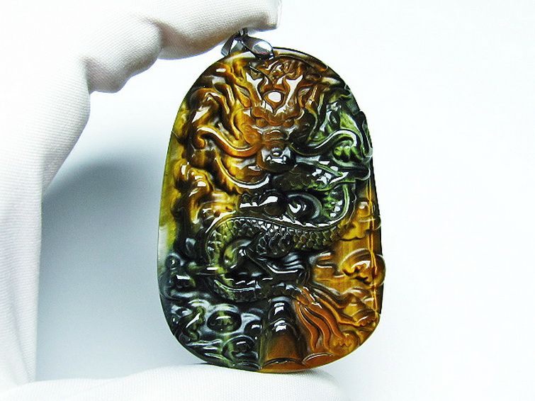 タイガーアイ 手彫り 龍 ペンダント [t152-979] 2枚目