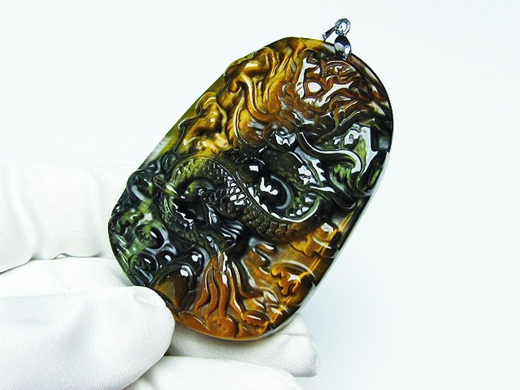 タイガーアイ 手彫り 龍 ペンダント [t152-979] 3枚目