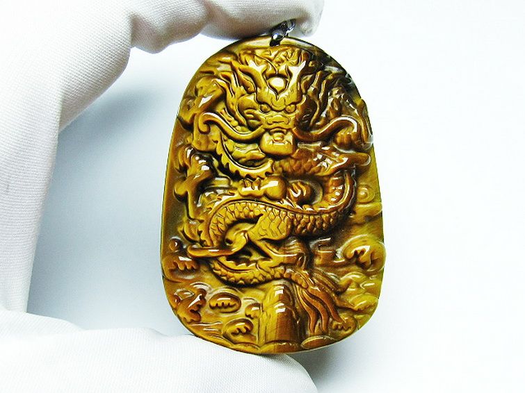 タイガーアイ 手彫り 龍 ペンダント [T152-980] 1枚目