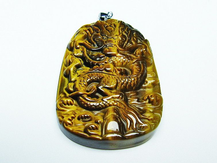 タイガーアイ 手彫り 龍 ペンダント [T152-980] 2枚目