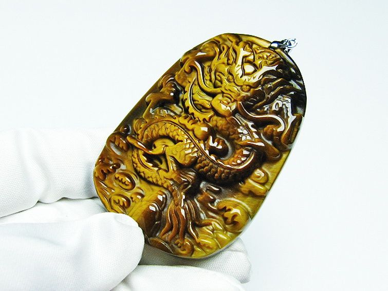 タイガーアイ 手彫り 龍 ペンダント [T152-980] 3枚目