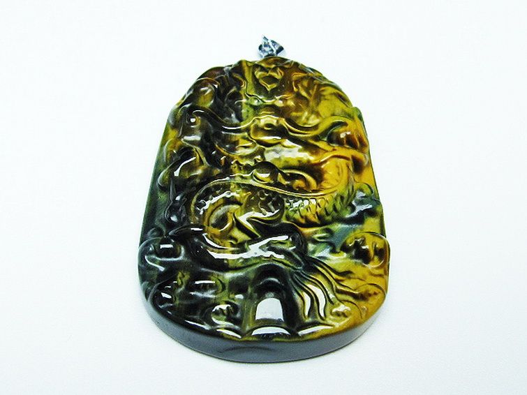 タイガーアイ 手彫り 龍 ペンダント [t152-993] 1枚目