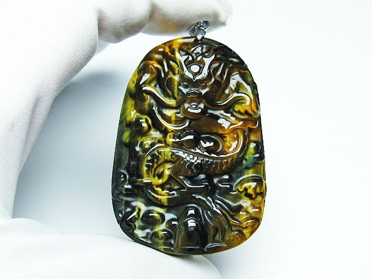タイガーアイ 手彫り 龍 ペンダント [t152-993] 2枚目
