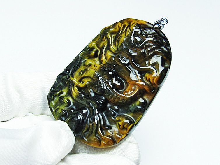 タイガーアイ 手彫り 龍 ペンダント [t152-993] 3枚目