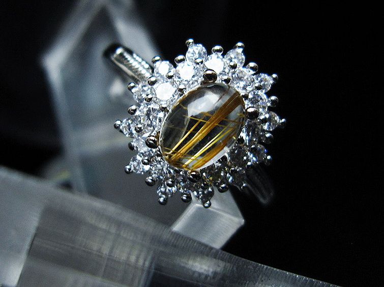 ファイナルグレード金針ルチル水晶 指輪 (19号)[T164-7601] 2枚目