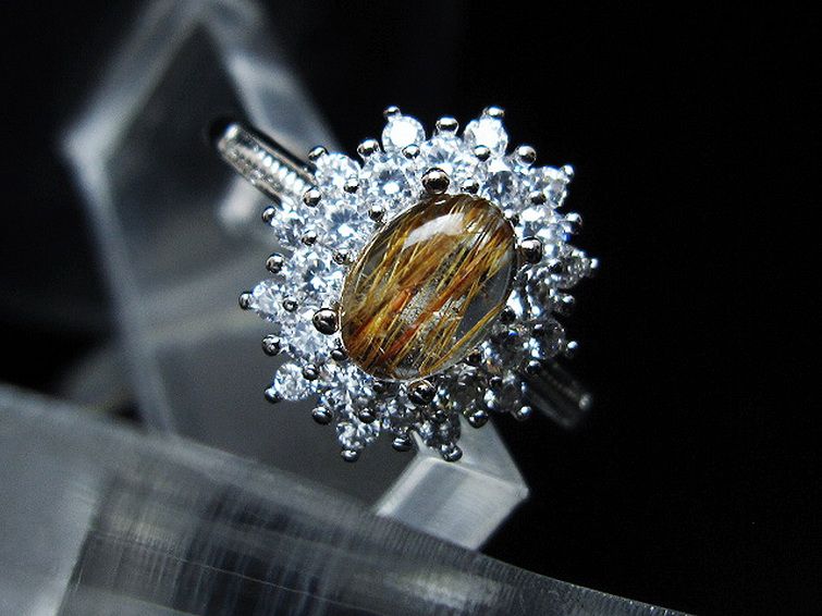 ファイナルグレード金針ルチル水晶 指輪 (18号)[T164-7606] 2枚目