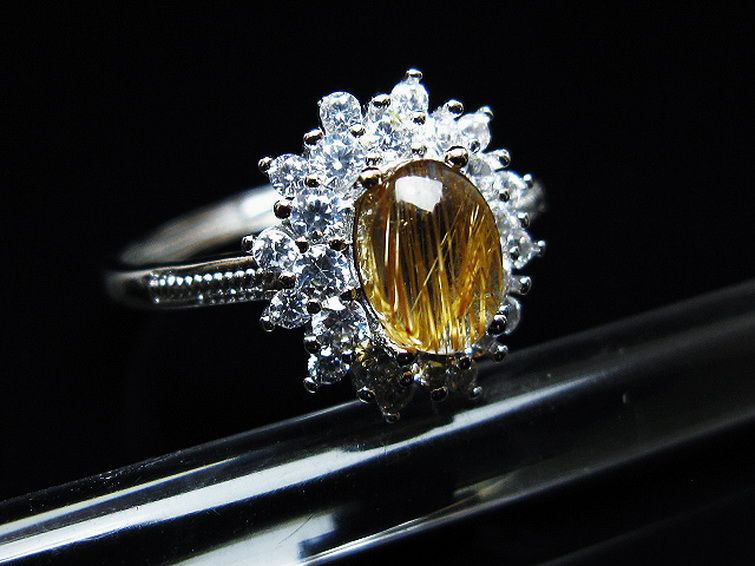 ファイナルグレード金針ルチル水晶 指輪 (17号)[t164-7632]