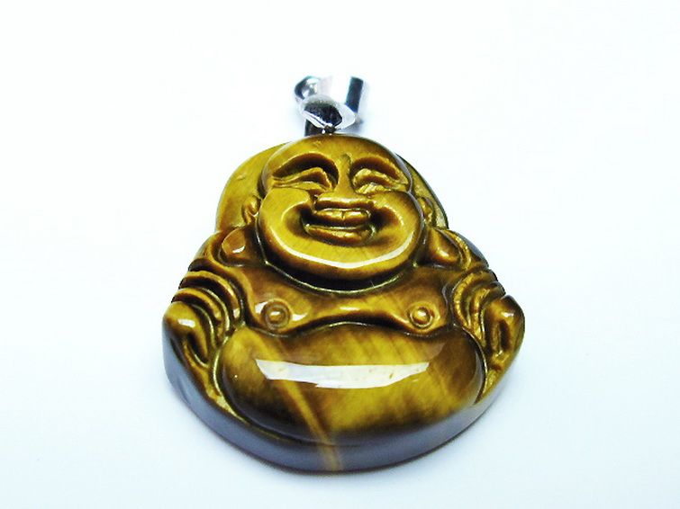 タイガーアイ※黄虎目石布袋様 ペンダント [T186-1542] 1枚目