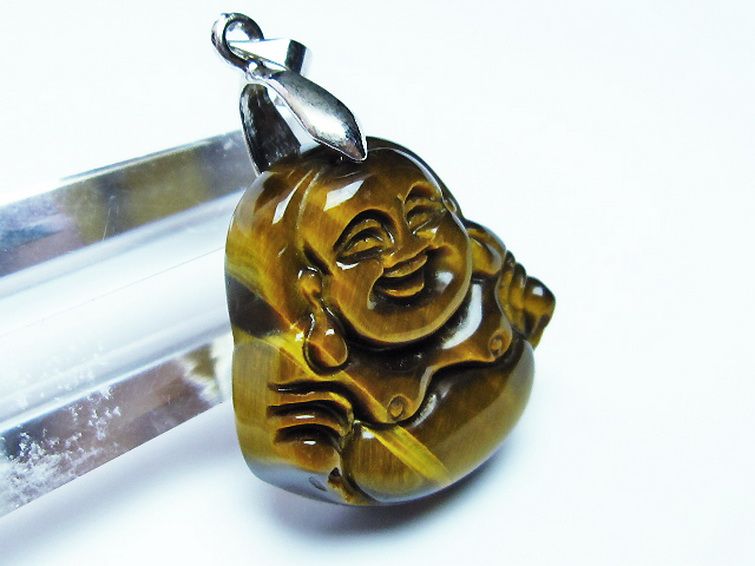 タイガーアイ※黄虎目石布袋様 ペンダント [T186-1542] 3枚目