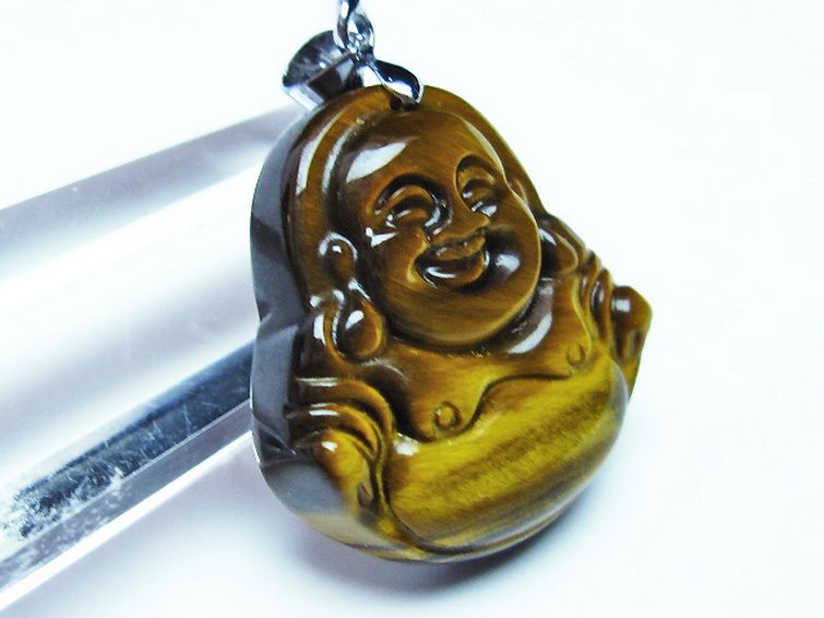 タイガーアイ※黄虎目石布袋様 ペンダント [T186-1567] 3枚目