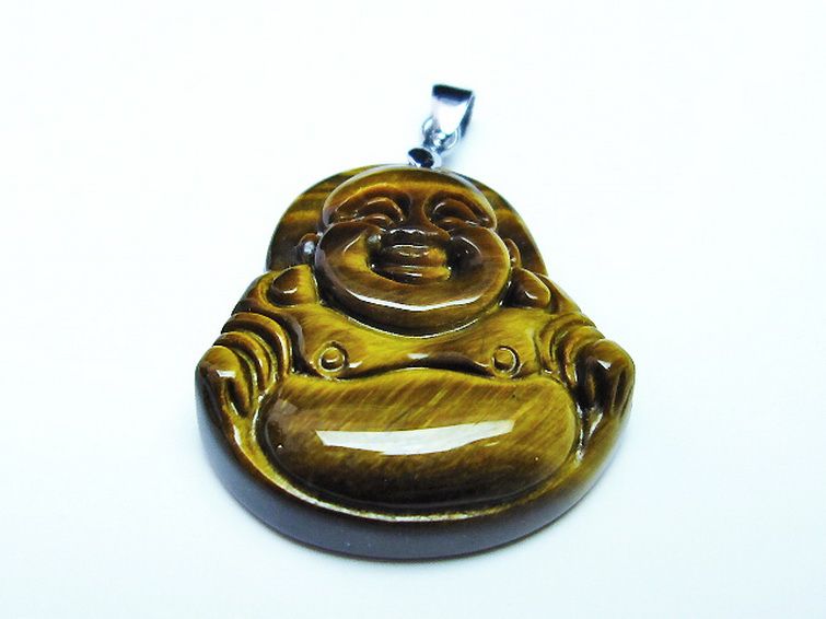 タイガーアイ※黄虎目石布袋様 ペンダント [T186-1577] 1枚目