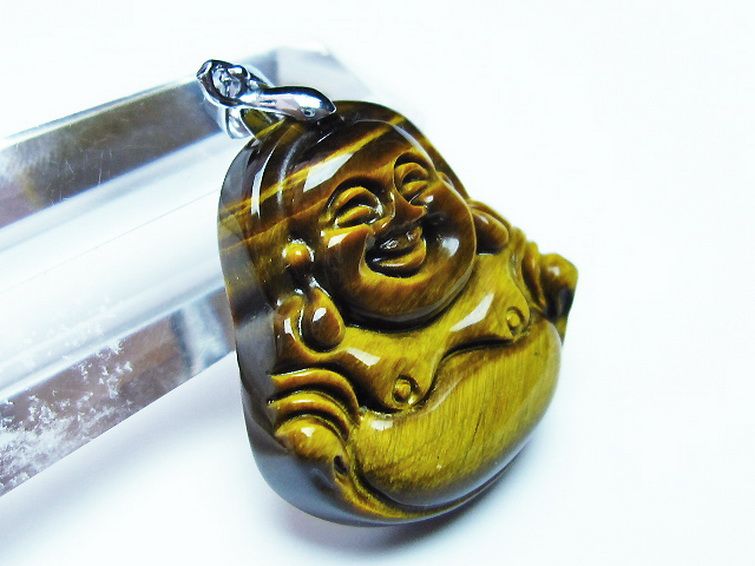 タイガーアイ※黄虎目石布袋様 ペンダント [T186-1577] 3枚目
