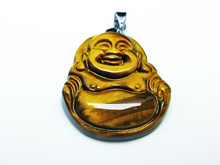 タイガーアイ※黄虎目石布袋様 ペンダント [T186-1611] 1枚目