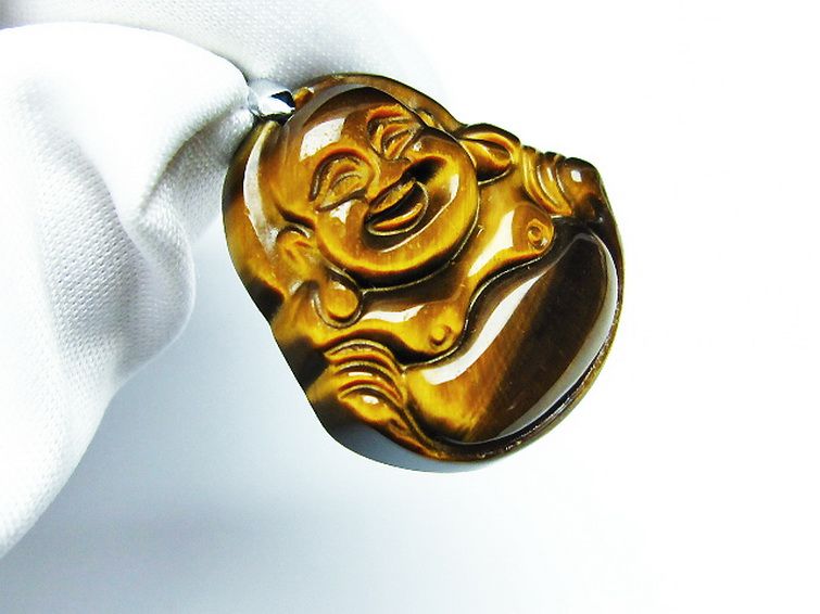 タイガーアイ※黄虎目石布袋様 ペンダント [T186-1611] 3枚目