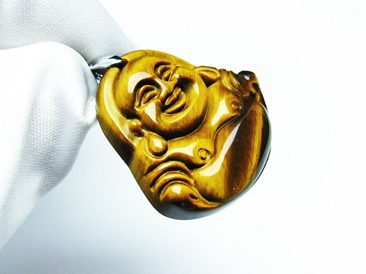 タイガーアイ※黄虎目石布袋様 ペンダント [T186-1667] 3枚目