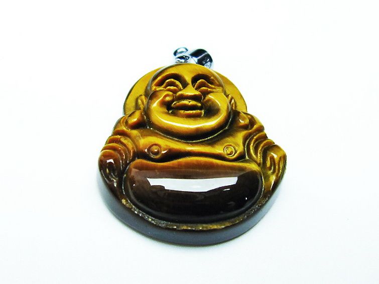 タイガーアイ※黄虎目石布袋様 ペンダント [T186-1673] 1枚目