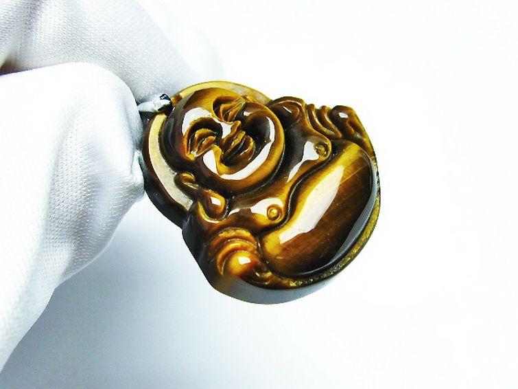 タイガーアイ※黄虎目石布袋様 ペンダント [T186-1673] 3枚目