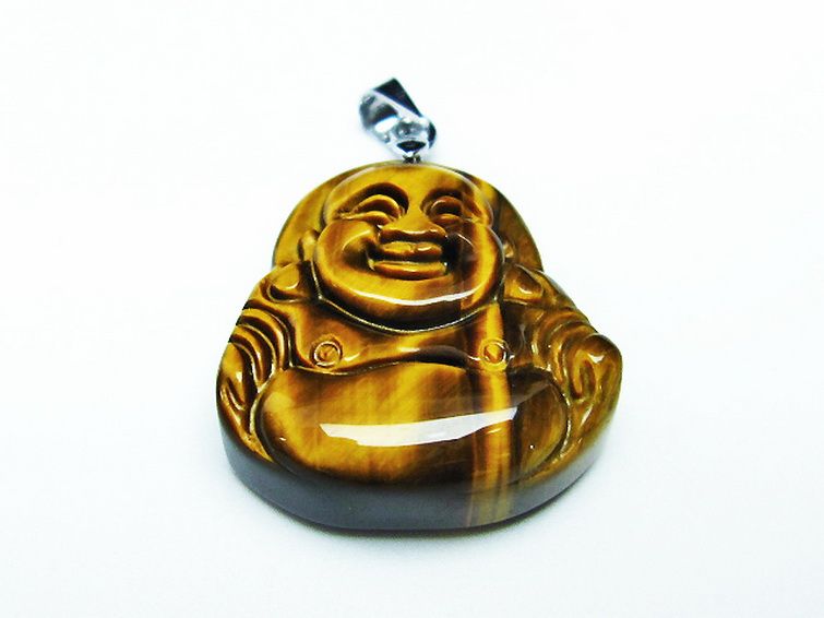 タイガーアイ※黄虎目石布袋様 ペンダント [T186-1735] 1枚目