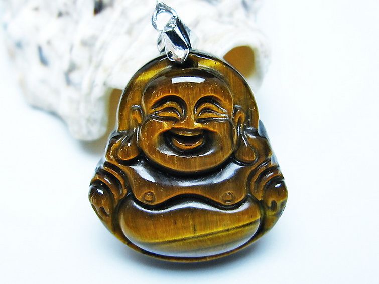 タイガーアイ※黄虎目石布袋様 ペンダント [T186-1951] 1枚目
