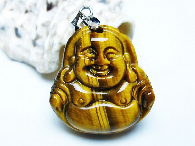 タイガーアイ※黄虎目石布袋様 ペンダント [T186-1970] 1枚目