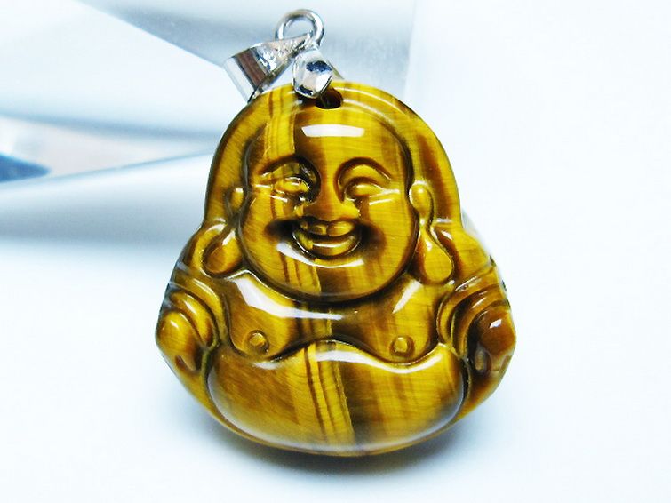 タイガーアイ※黄虎目石布袋様 ペンダント [T186-1970] 2枚目