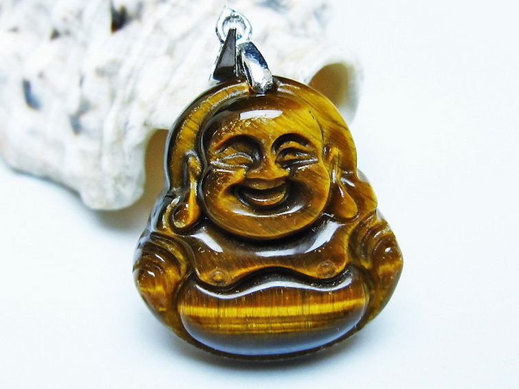 タイガーアイ※黄虎目石布袋様 ペンダント [T186-1990] 1枚目