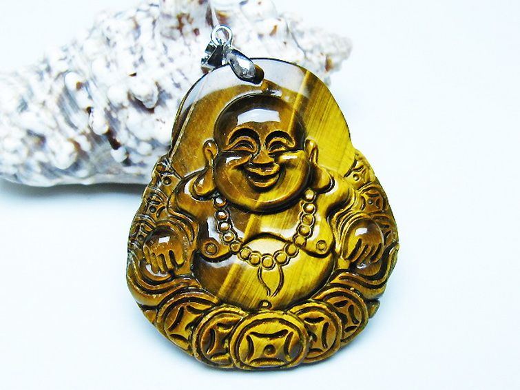 タイガーアイ※黄虎目石布袋様 ペンダント [T186-2007] 2枚目