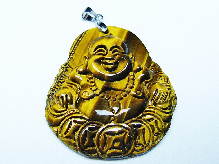 タイガーアイ※黄虎目石布袋様 ペンダント [T186-2007] 3枚目