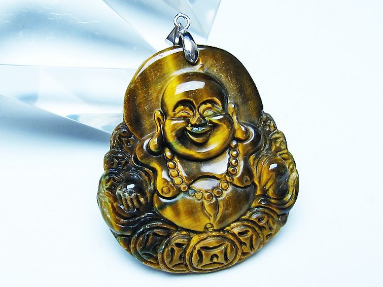 タイガーアイ※黄虎目石布袋様 ペンダント [T186-2015] 1枚目
