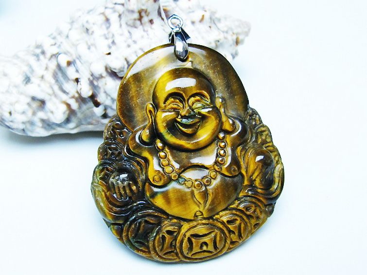 タイガーアイ※黄虎目石布袋様 ペンダント [T186-2015] 2枚目