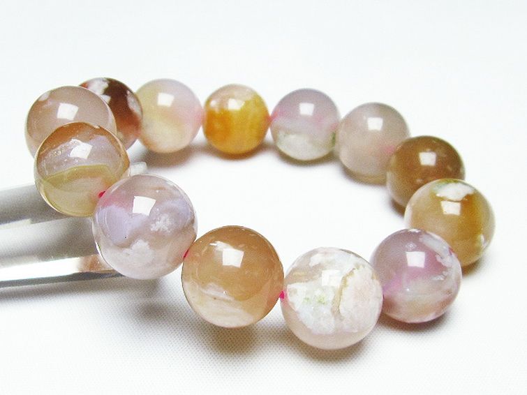桜メノウ チェリーブロッサムアゲート ブレスレット 16mm [t213-1482] 1枚目