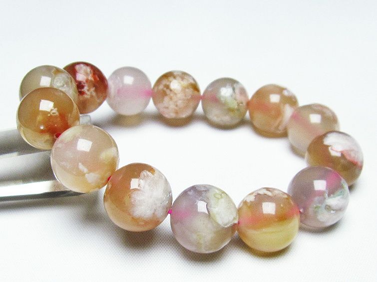 桜メノウ チェリーブロッサムアゲート ブレスレット 15mm [t213-1484] 1枚目